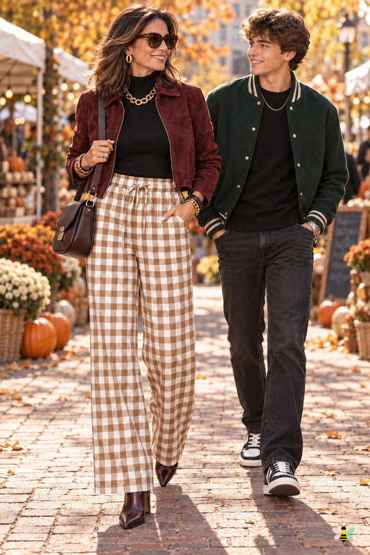 Raina Gingham Wide-Leg Pants