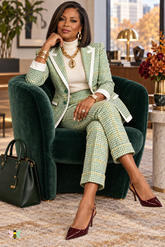 Rosvienne Plaid Blazer & Pants Suit Set
