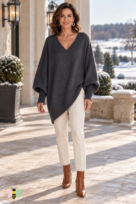 Sculpted Ease Wool Sweater | Dark Gray | front