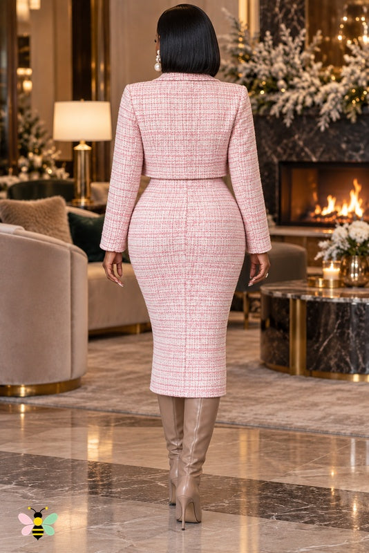 Society Suite Tweed-Look Dress Set | Pink | back