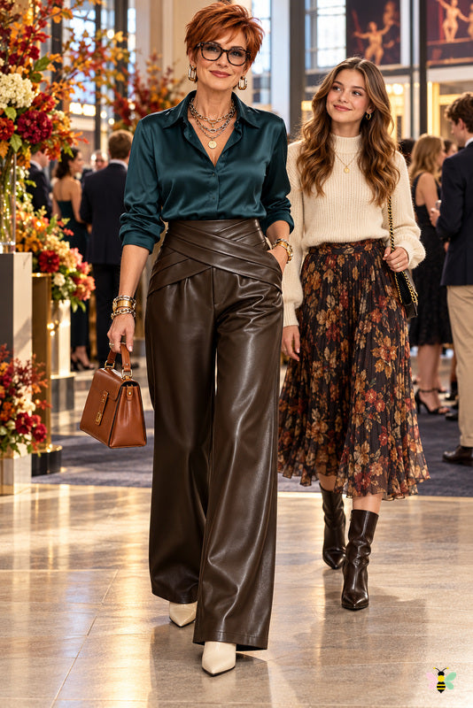 Veda Cross-Waist Wide-Leg Pants
