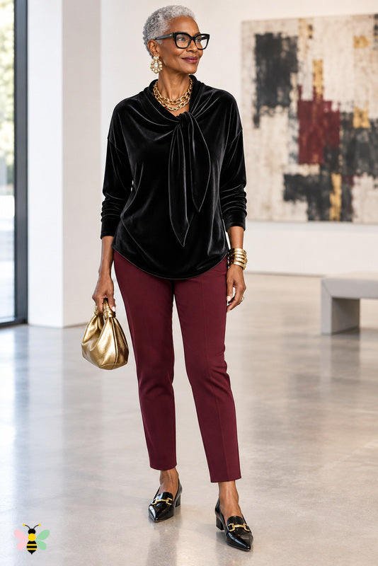 Velvet Afterglow Tie-Neck Top