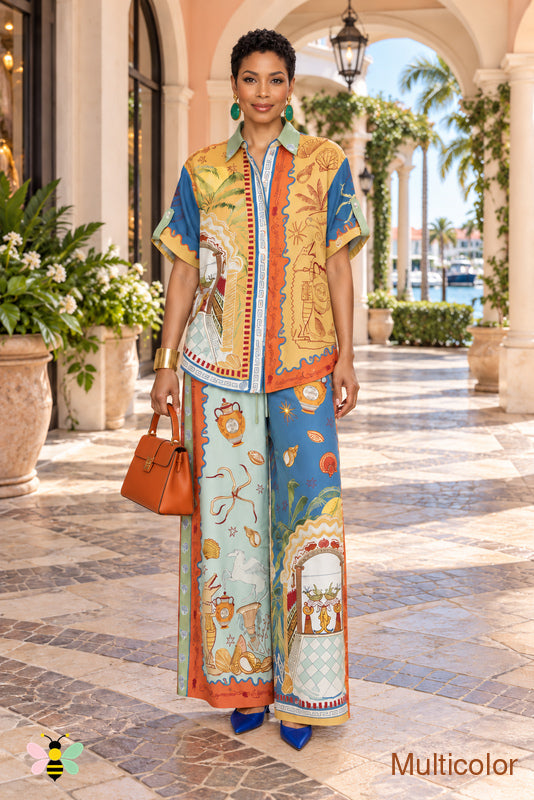 Venetian Bay Postcard Pants Set | Multicolor | front