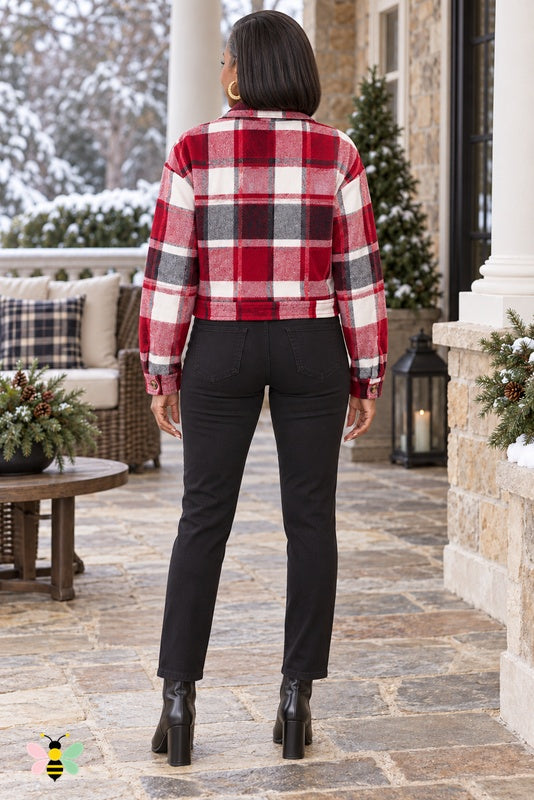 Weekend Check Cropped Jacket | Red | back