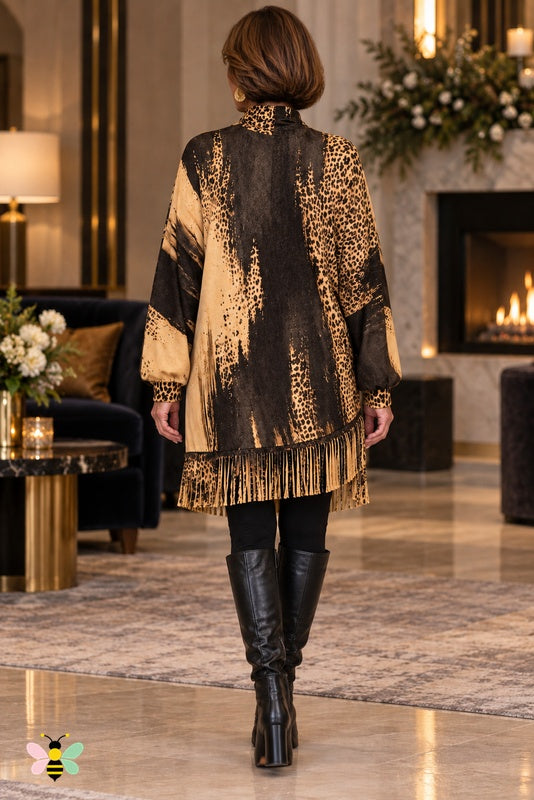 Wild Current Fringe Tunic Dress | Nude | back