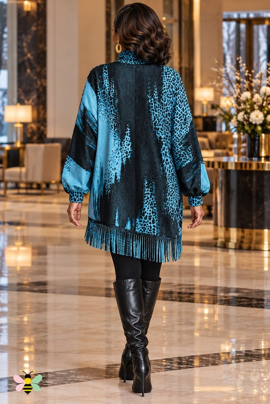Wild Current Fringe Tunic Dress | Peacock Green | back