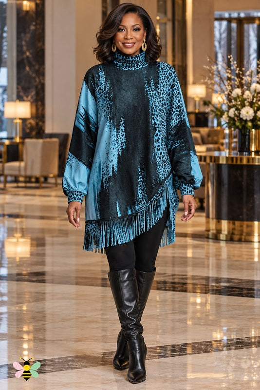 Wild Current Fringe Tunic Dress | Peacock Green | front
