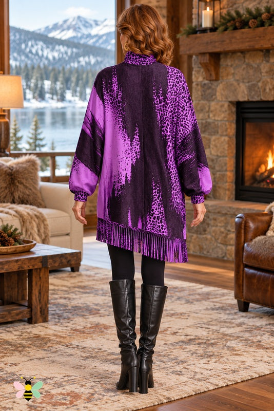 Wild Current Fringe Tunic Dress | Purple | back