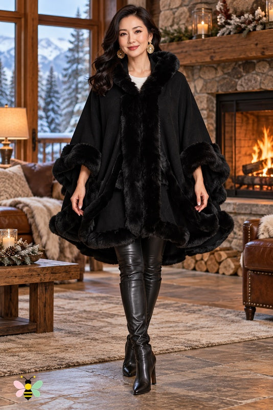 Winter Empress Hooded Cape | Black | front