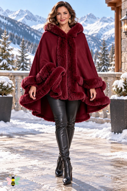 Winter Empress Hooded Cape | Burgundy | front