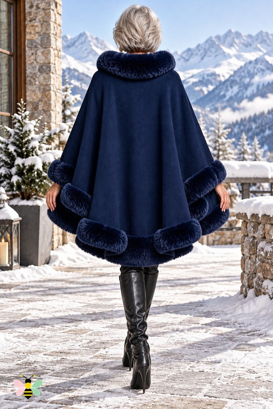 Winter Empress Hooded Cape | Navy | back