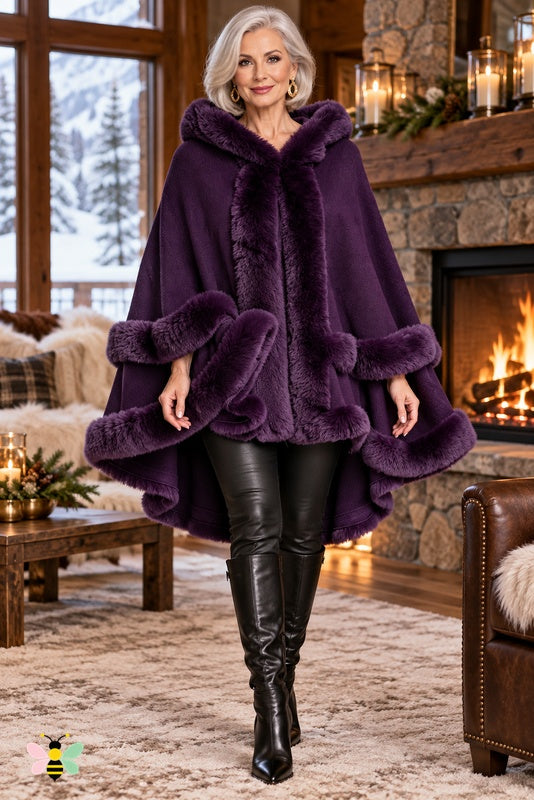 Winter Empress Hooded Cape | Purple | front
