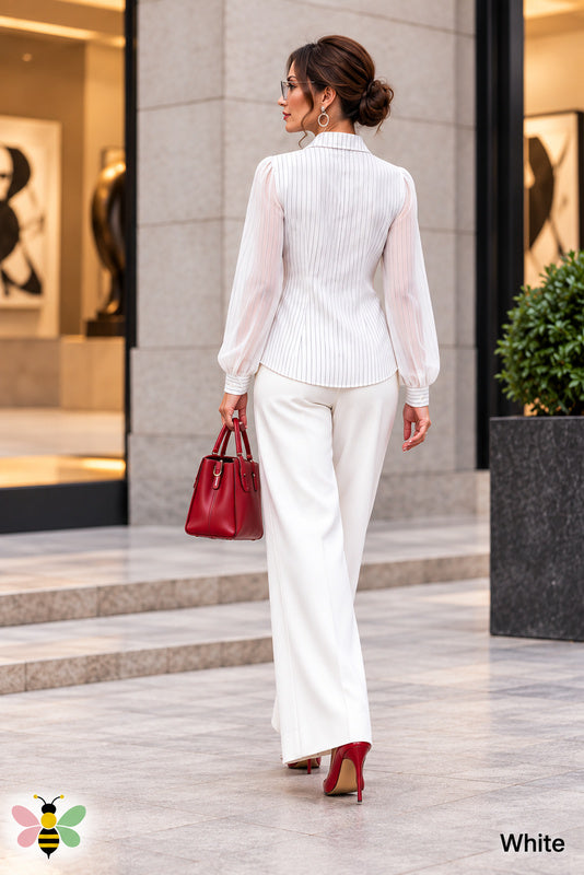 Avenue Striped Tie-Waist Shirt — White — Back
