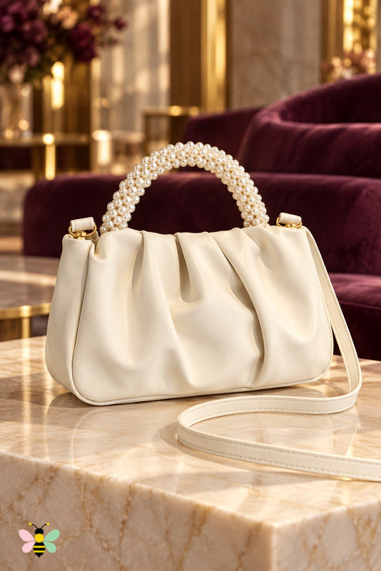 Anastasia Pearl Handle Bag — Rice White — front view