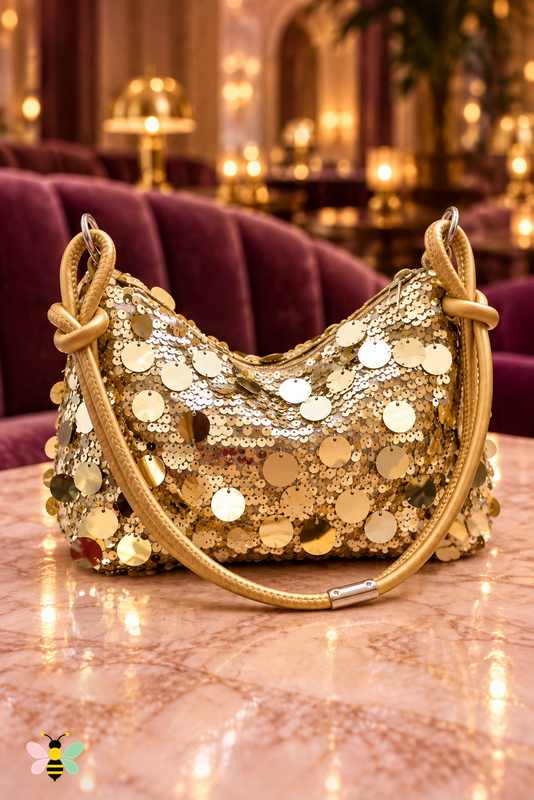Gala Glow Sequin Shoulder Bag | Gold | back