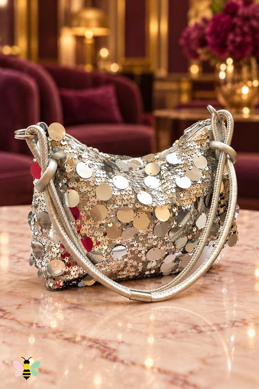 Gala Glow Sequin Shoulder Bag | Silver | front