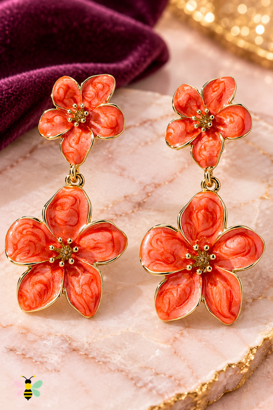 Fleur Floral Dangle Earrings | Orange | front