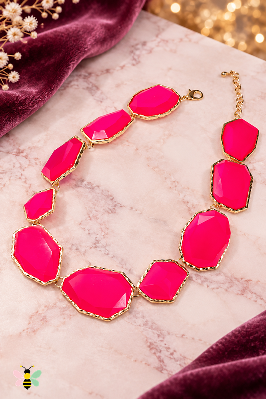 Paloma Geometric Resin Necklace | Hot Pink | front