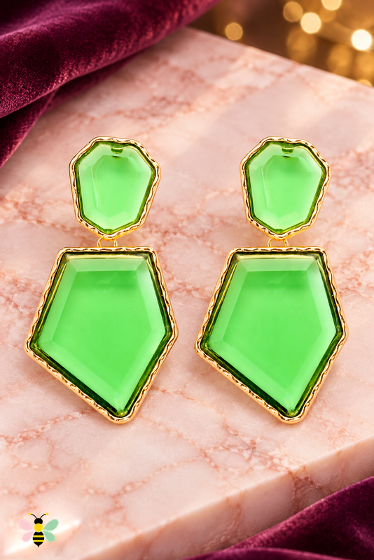 Paloma Geometric Resin Earrings | Neon Green | front