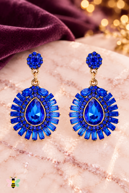Estelle Glass Teardrop Earrings | Royal Blue | front