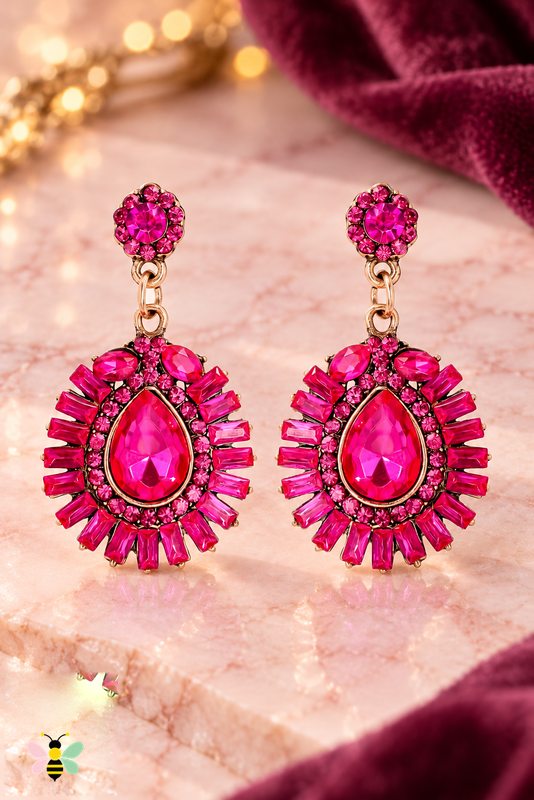 Estelle Glass Teardrop Earrings | Hot Pink | front