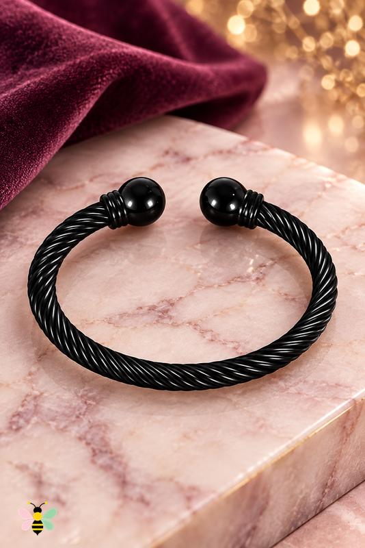 Portia Twisted Cable Cuff | Black | front