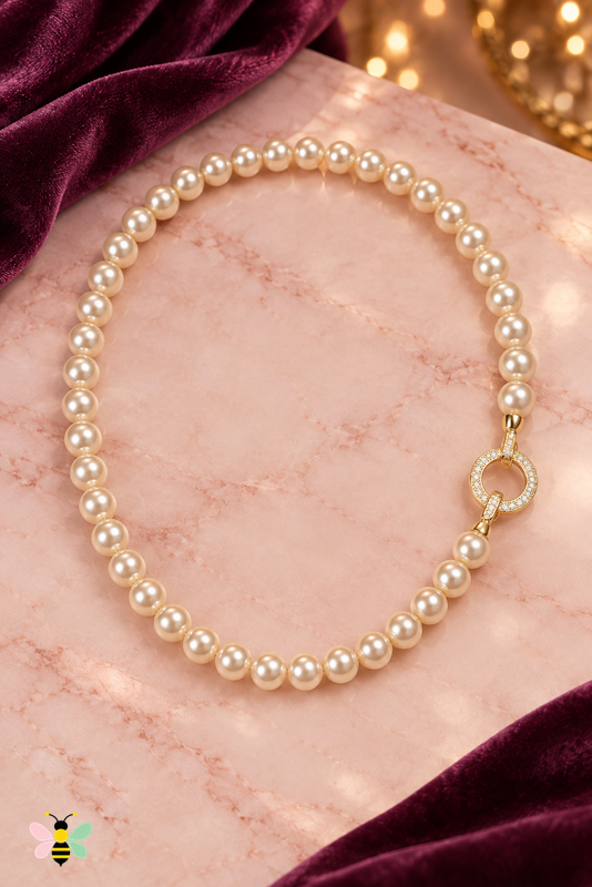 Colette Pearl Clasp Necklace | Cream | front