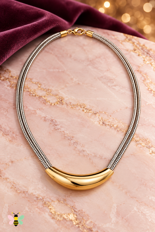 Duet Two-Tone Pendant Necklace | Gold | front