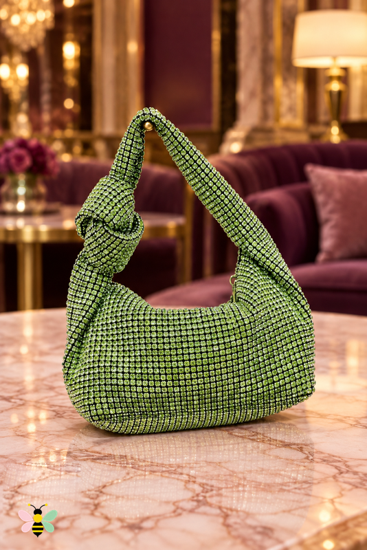 Midnight Spark Rhinestone Handbag | Green | front