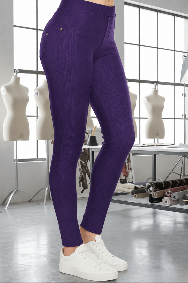Magic Pant Royal Purple-New! detail in the signature atelier setting, with white sneakers.