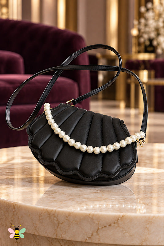Marina Pearl Shell Bag — Black — front view