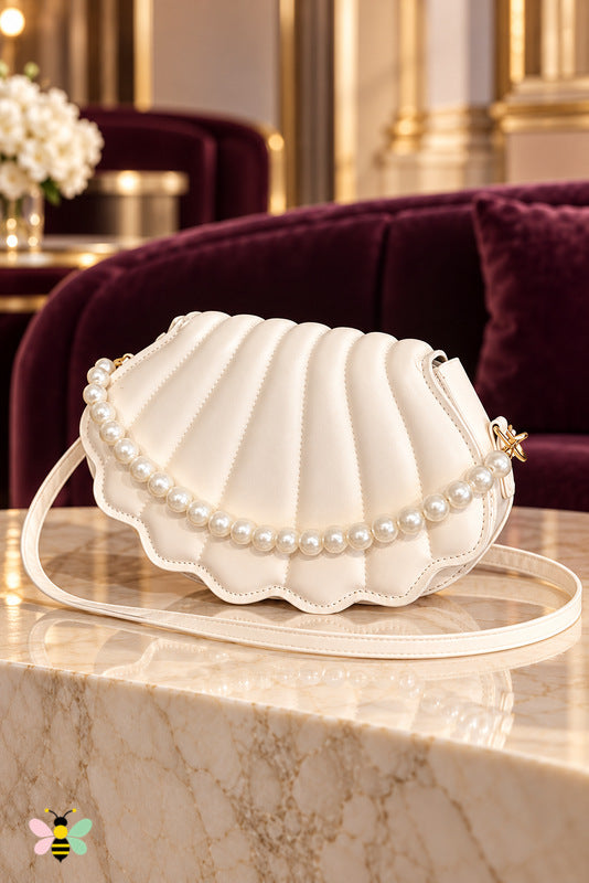 Marina Pearl Shell Bag — White — front view