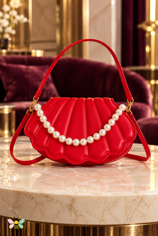 Marina Pearl Shell Bag — Red — front view