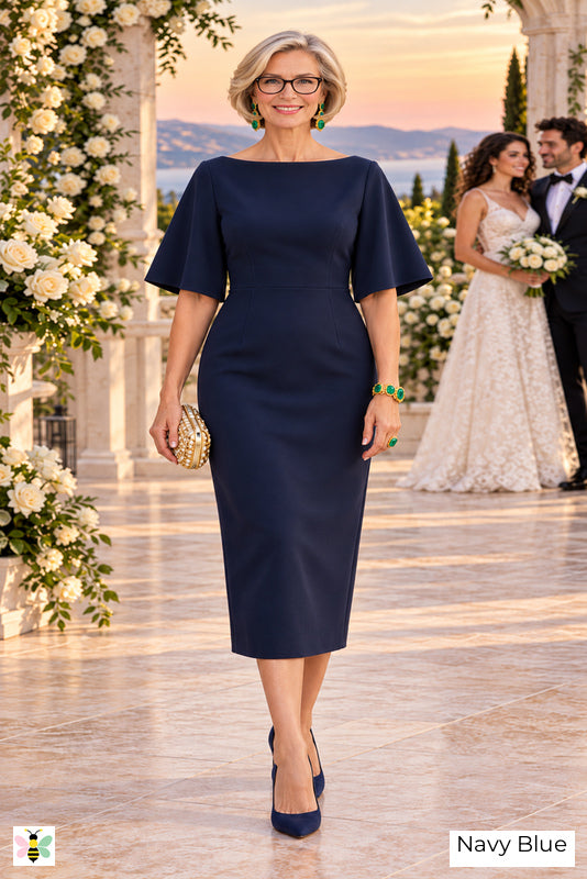 The Estate Portrait Boat-Neck Dress | Navy Blue | front