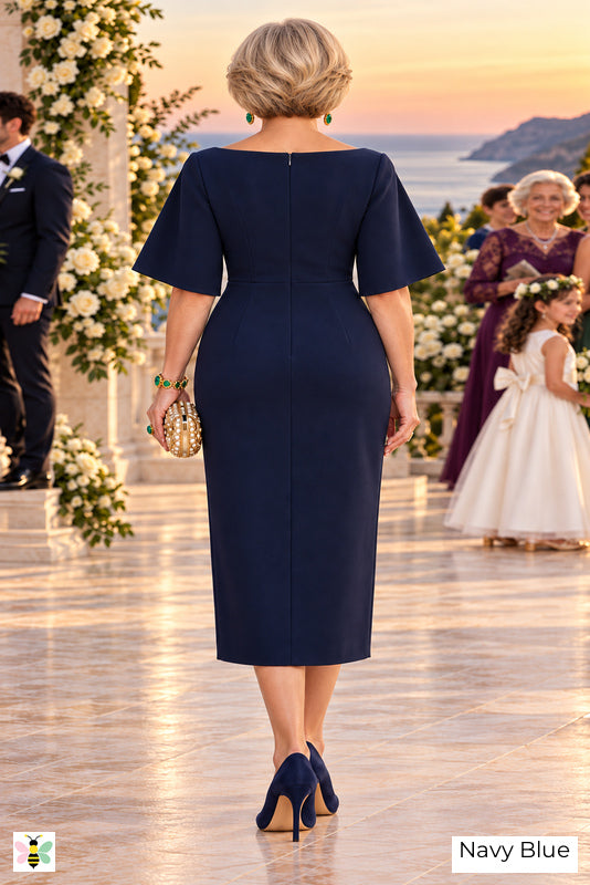 The Estate Portrait Boat-Neck Dress | Navy Blue | back