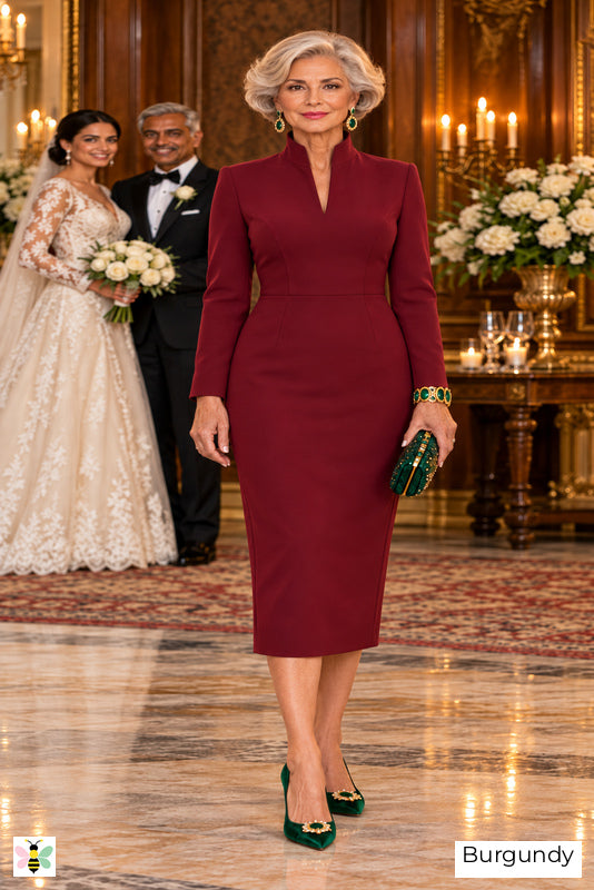 The Manor Signature Notched-Collar Dress | Burgundy | front