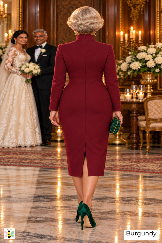 The Manor Signature Notched-Collar Dress | Burgundy | back