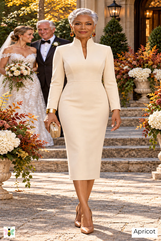 The Manor Signature Notched-Collar Dress | Apricot | front