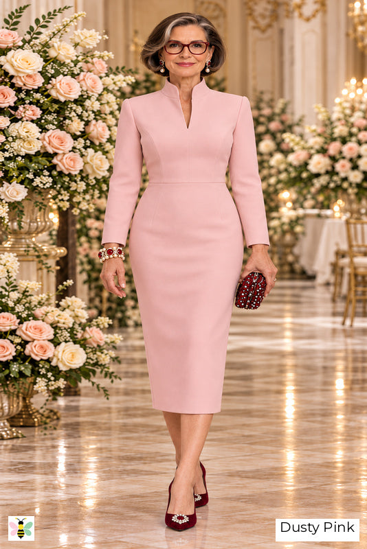 The Manor Signature Notched-Collar Dress | Dusty Pink | front