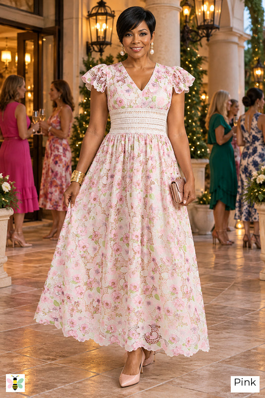The Palazzo Bloom Ruffle Dress | Pink | front