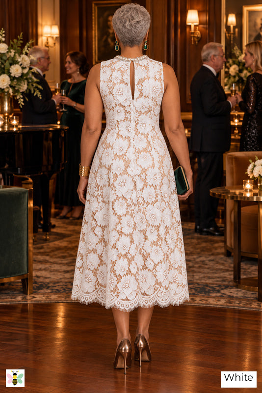 The Pearl Poise Lace Midi Dress | White | back