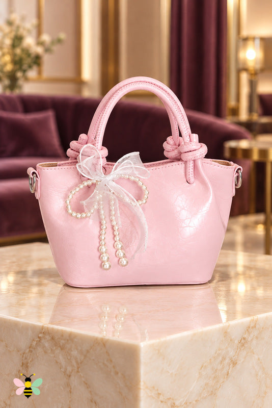 Rosalie Pearl Bow Bag — Pink — front view