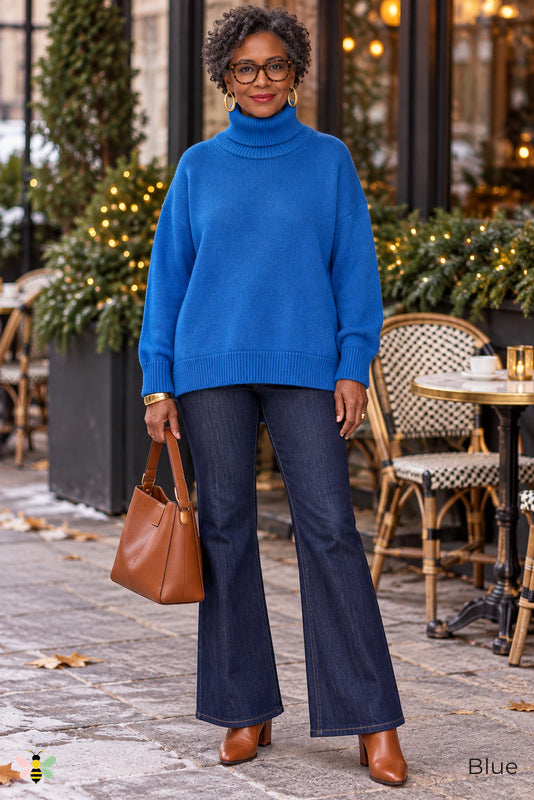 Color Theory Relaxed Turtleneck Sweater | Blue | front
