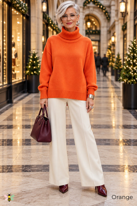 Color Theory Relaxed Turtleneck Sweater | Orange | front