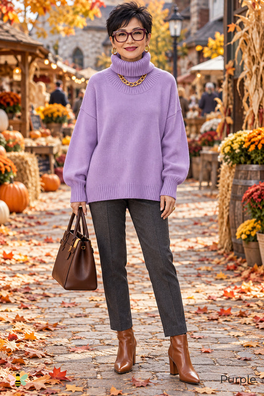 Color Theory Relaxed Turtleneck Sweater | Purple | front