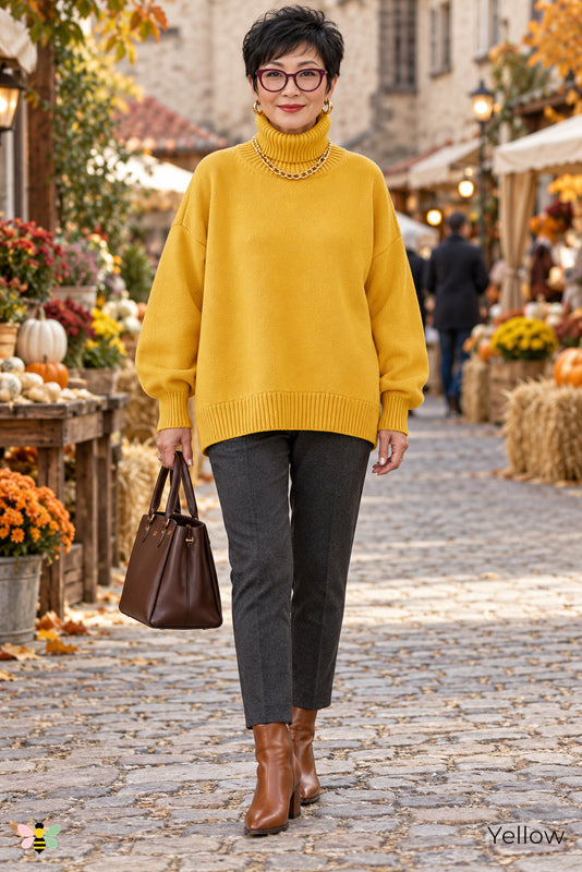 Color Theory Relaxed Turtleneck Sweater | Yellow | front
