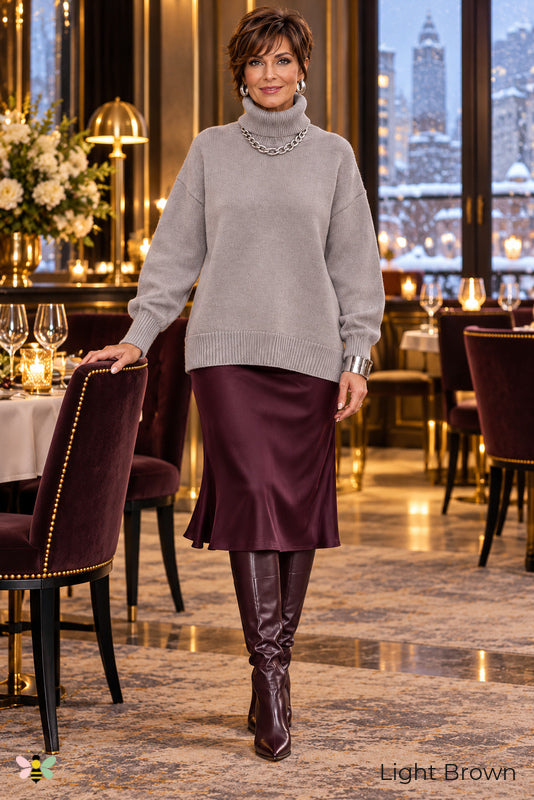 Color Theory Relaxed Turtleneck Sweater | Light Brown | front