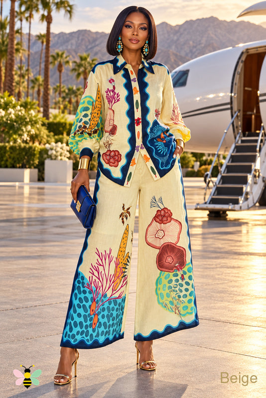 Desert Departure Printed Pants Set | Beige | front