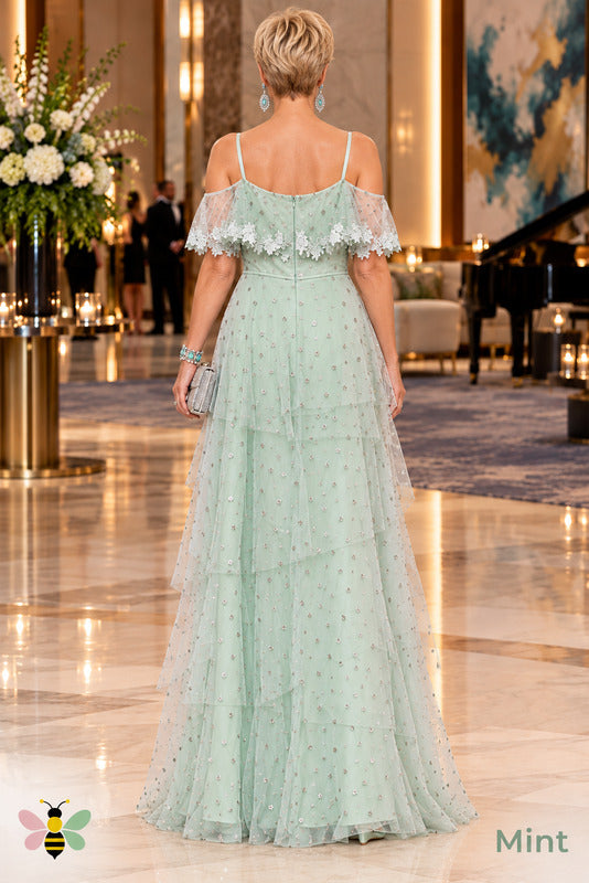 Mint Reverie Lace-Drape Gown | Mint | back