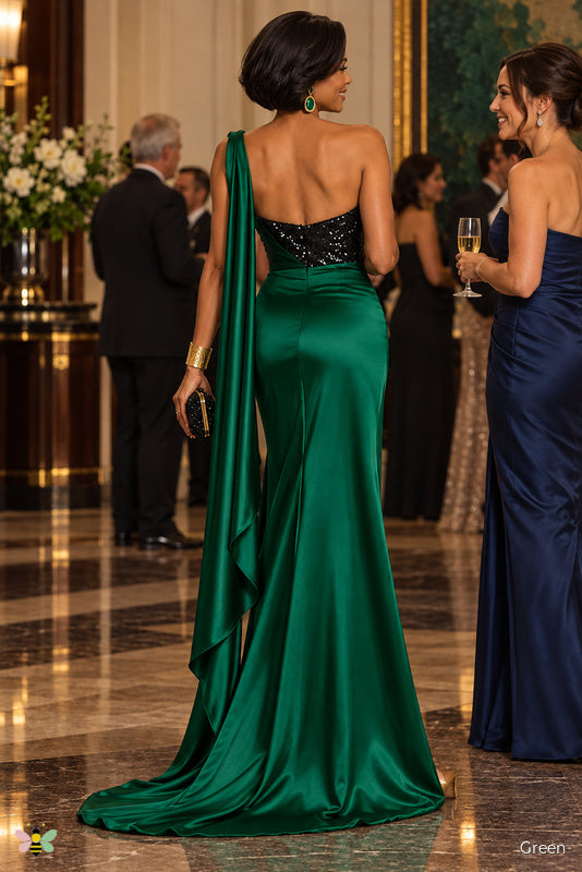 The Encore Sequin-Drape Gown | Green | back
